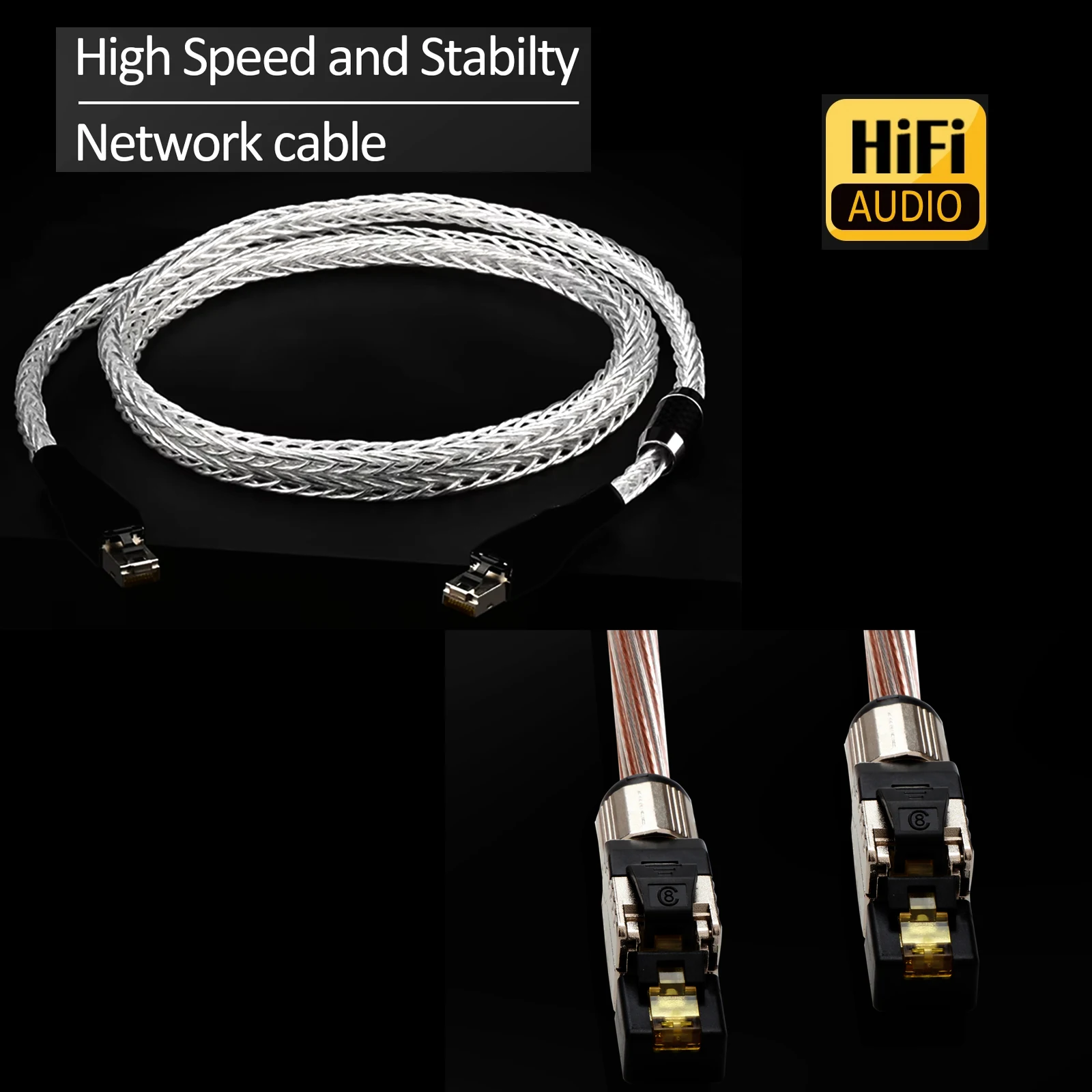 Cabo ethernet hifi cat8 occ banhado a prata 40gbps 2000mhz velocidade rj45 lan cabo de remendo de rede para switch notebook home theater tv
