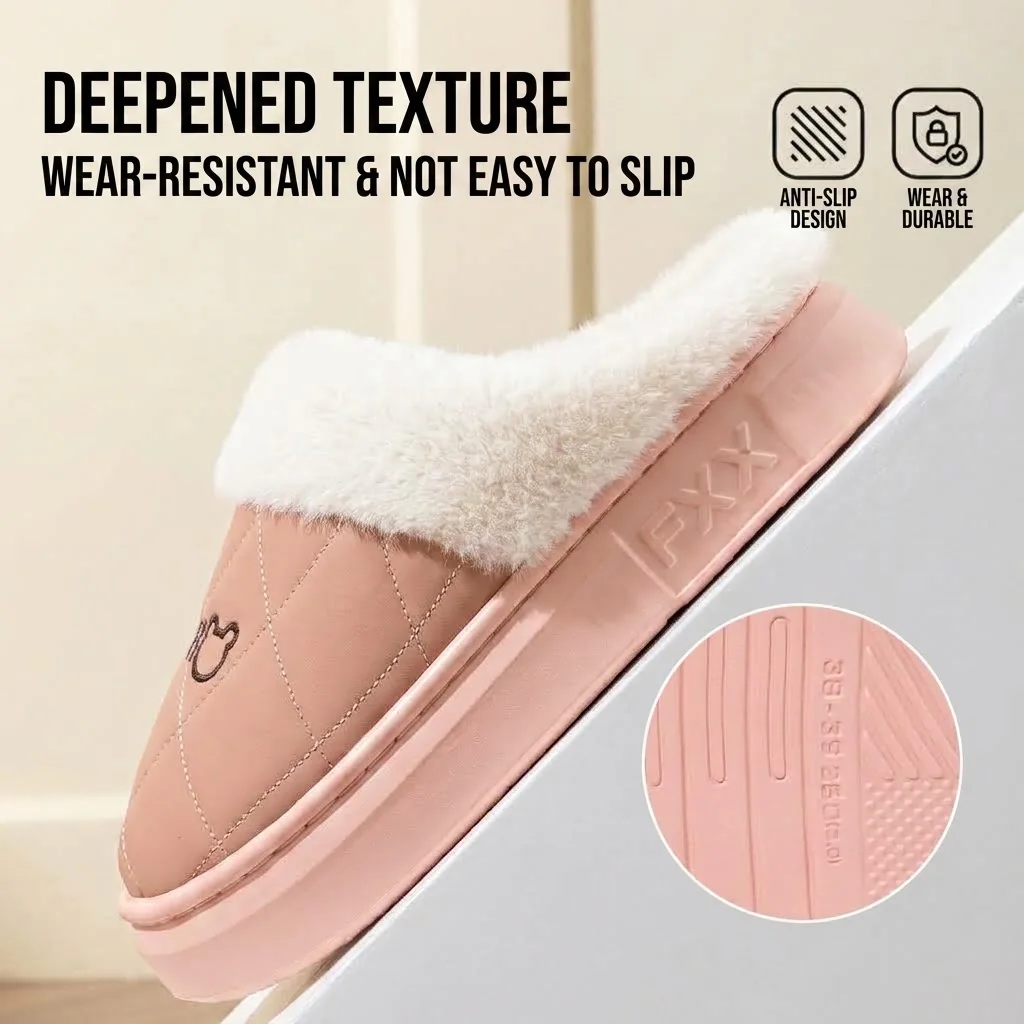 Unisex Winter Warme Plüsch-Hausschuhe für Damen und Herren, niedliche Bären-Stepphausschuhe mit Plateausohle, wasserdicht, rutschfest, für drinnen und draußen, Mules – Detail 4