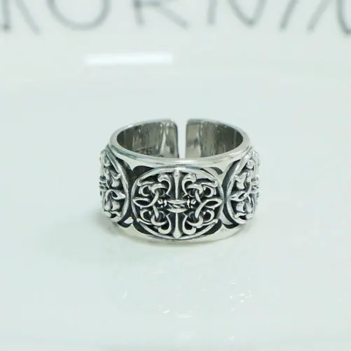 

Men's fashion sterling silver cross wide face ring retro Thai silver trendy temperament ring precision index finger ring opening