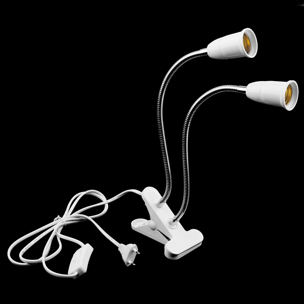 Flexible Dual-head LED Clip Reading Light Socket Bedside Table Lamp Base Eye Caring for Laptop Working