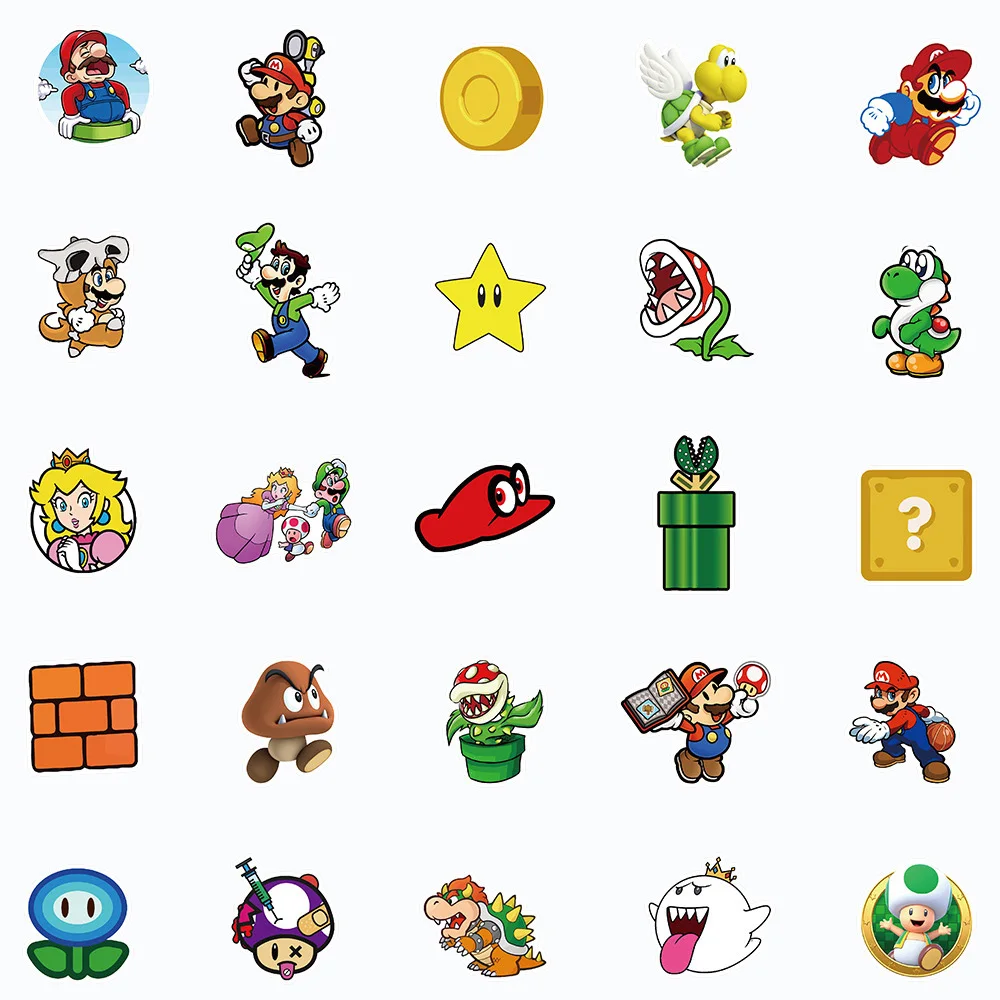 10/30/50PCS Game Super Mario Bros Anime Sticker DIY Graffiti Phone Laptop Luggage Skateboard Vinyl Cartoon Sticker for Kids Toys