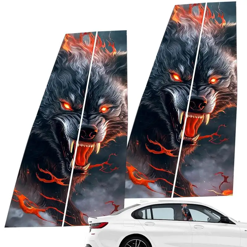 

Exterior Door Window Pillar Posts Car Door Pillar Decals Black Wolf Engulfed In Flames Side Door Window Cover Window Pillar