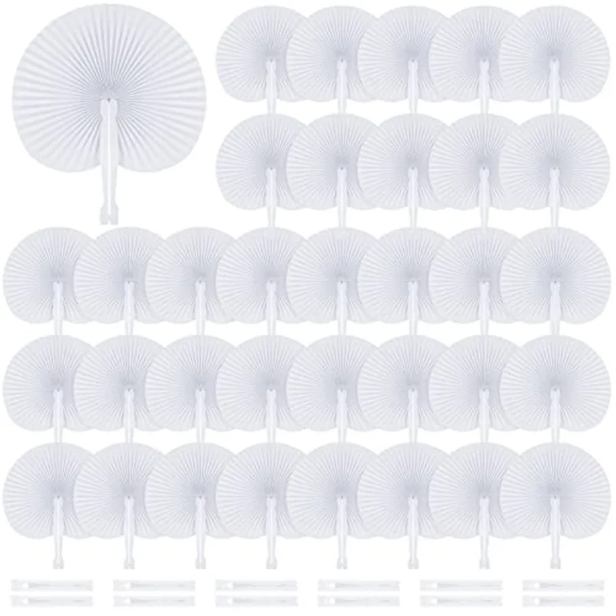 

MCEAST 00 Pieces White Party Paper Fans Decorations Folding Fan Handheld Fan Round Shaped Paper Fans with Handle Hand Fans for