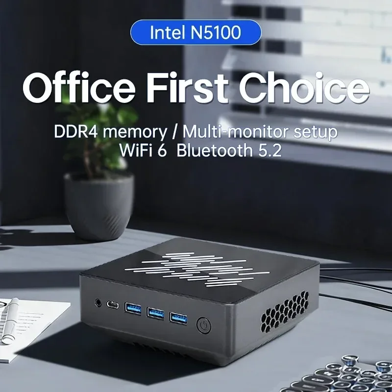 Mini PC Celeron N5100 High Performance Office Desktop Computer Windows 11 Pro DDR4 M.2 NVMe SSD WiFi6 BT5.2 RJ45 4K 60Hz