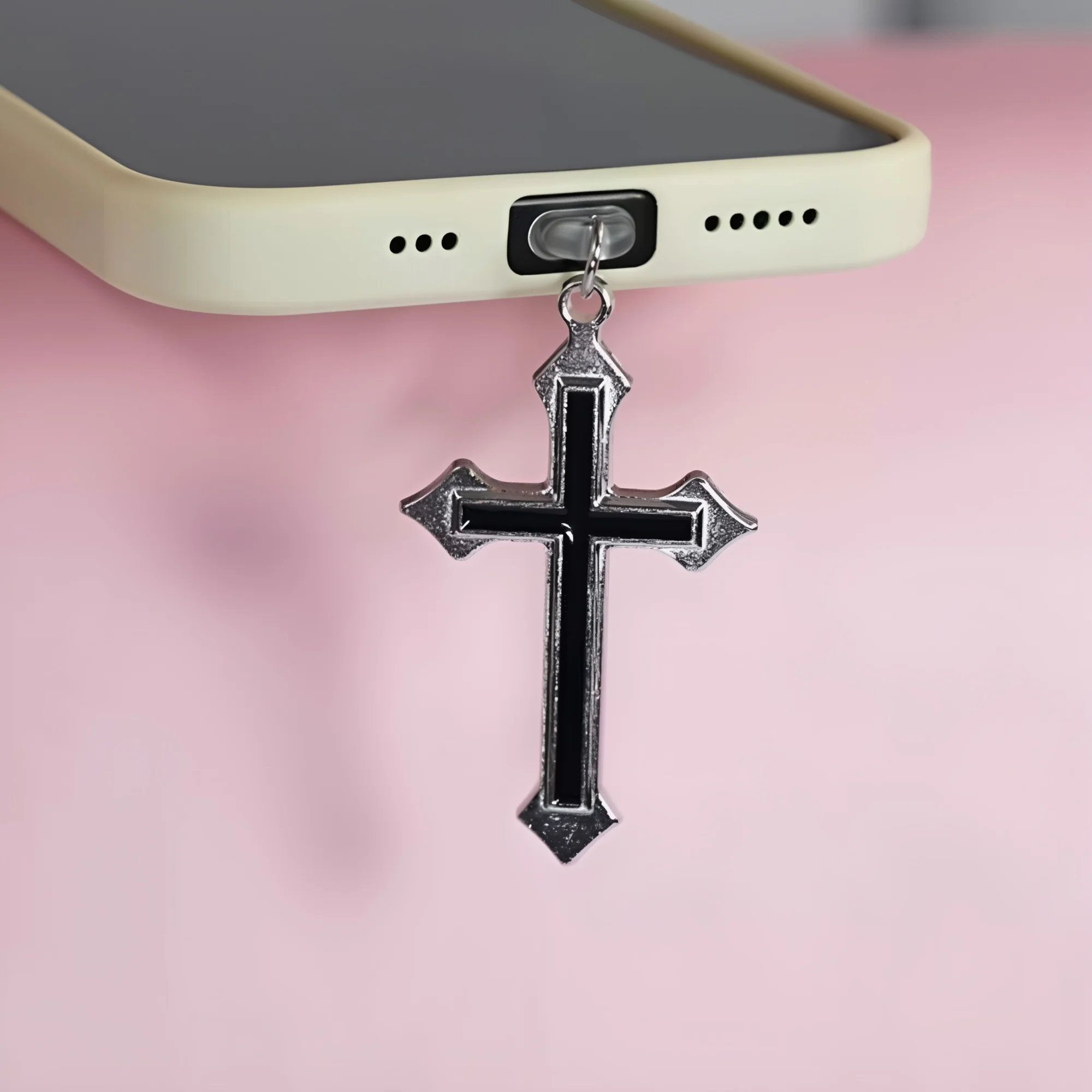 1 قطعة الهاتف المحمول الغبار التوصيل قلادة الحب الصليب و لهب الصليب قلادة هاتف آيفون اكسسوارات الديكور لسامسونج Ty