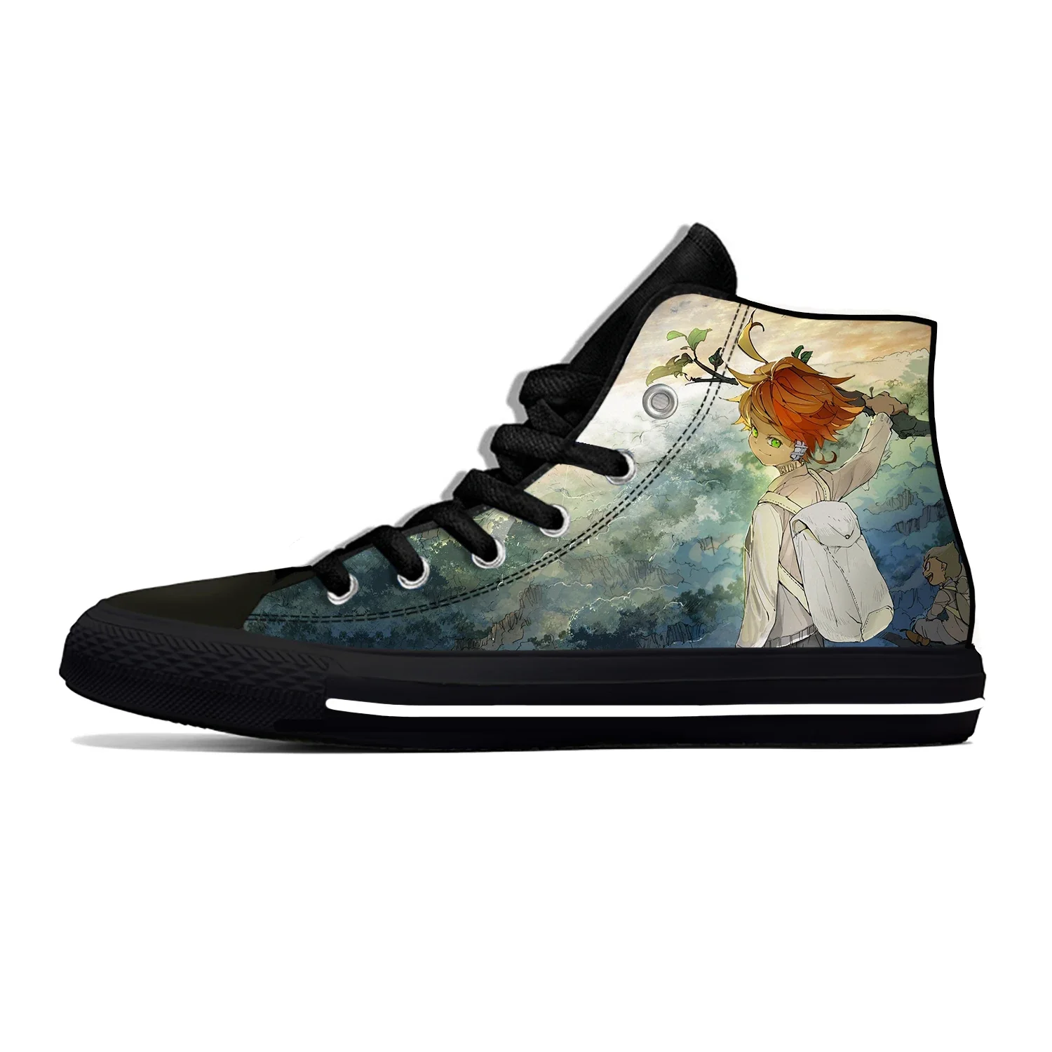 The Promised Neverland Anime Leve High Top Canvas Shoes para Homens e Mulheres, Design Novidade, Casual Respirável Tênis, Moda