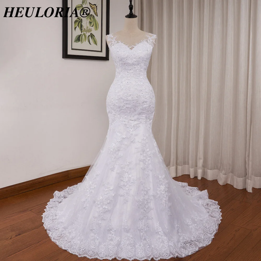 HEUIA LORIA-Personalizado Manga Longa Vestidos De Casamento De Renda, Vestido De Noiva Applique Beading, Robe De Casamento