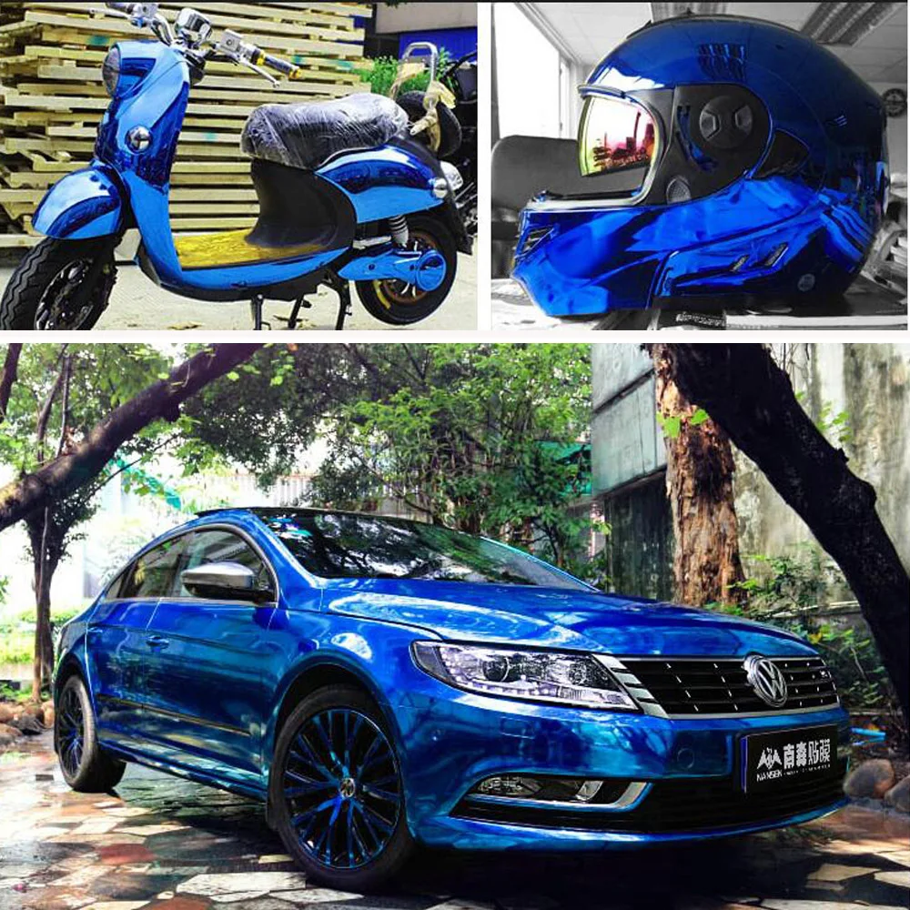 18Mx1.52M Stretchable Plating Deep Blue Chrome Mirror Gloss Car Body Vinyl Wrap Sticker Roll Film Metallic Decals Car Styling