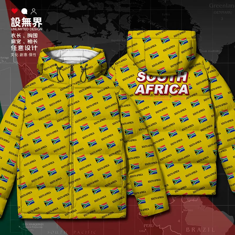 South Africa ZAF country flag White duck down Jackets Casual clothes Design printing Outdoor new Thick Man down coat Winter