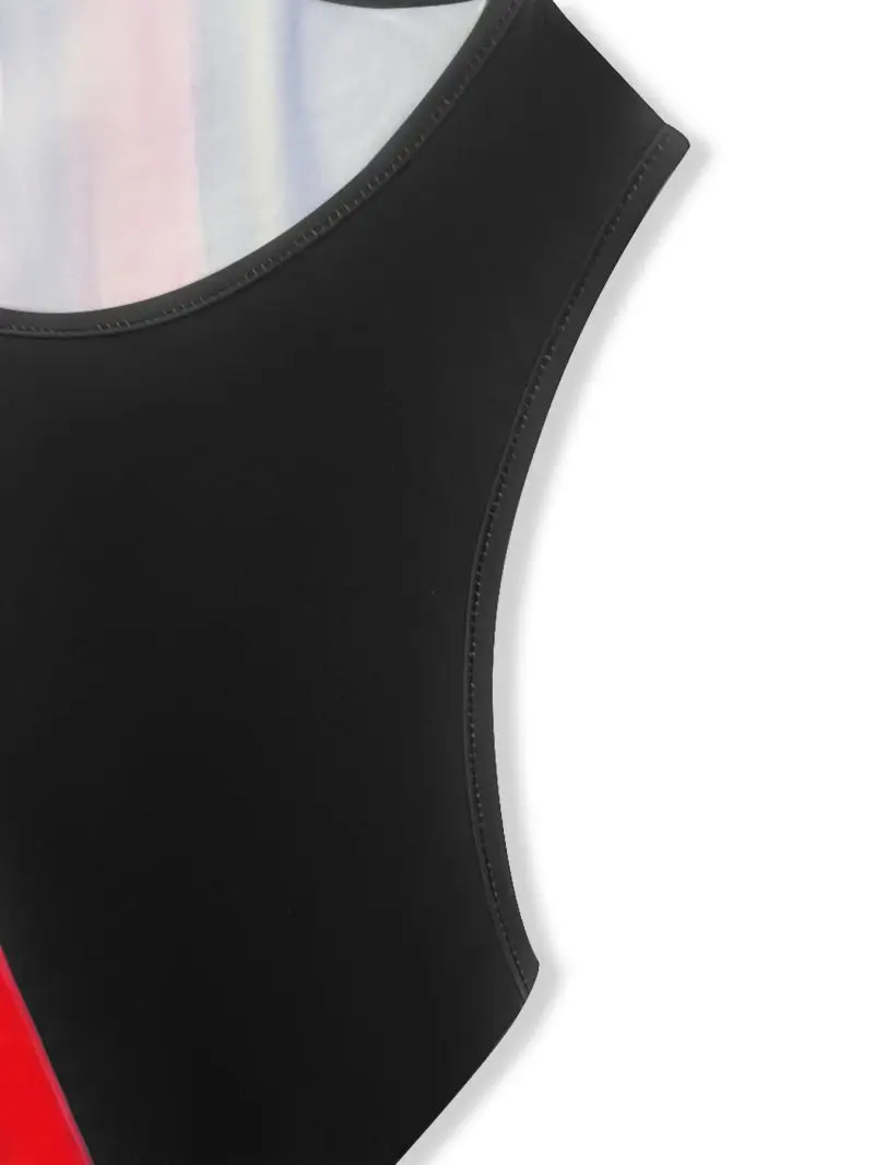 Nuovo elegante abito da donna senza maniche con stampa di colori misti neri Abbigliamento da donna alla moda in stile europeo e americano