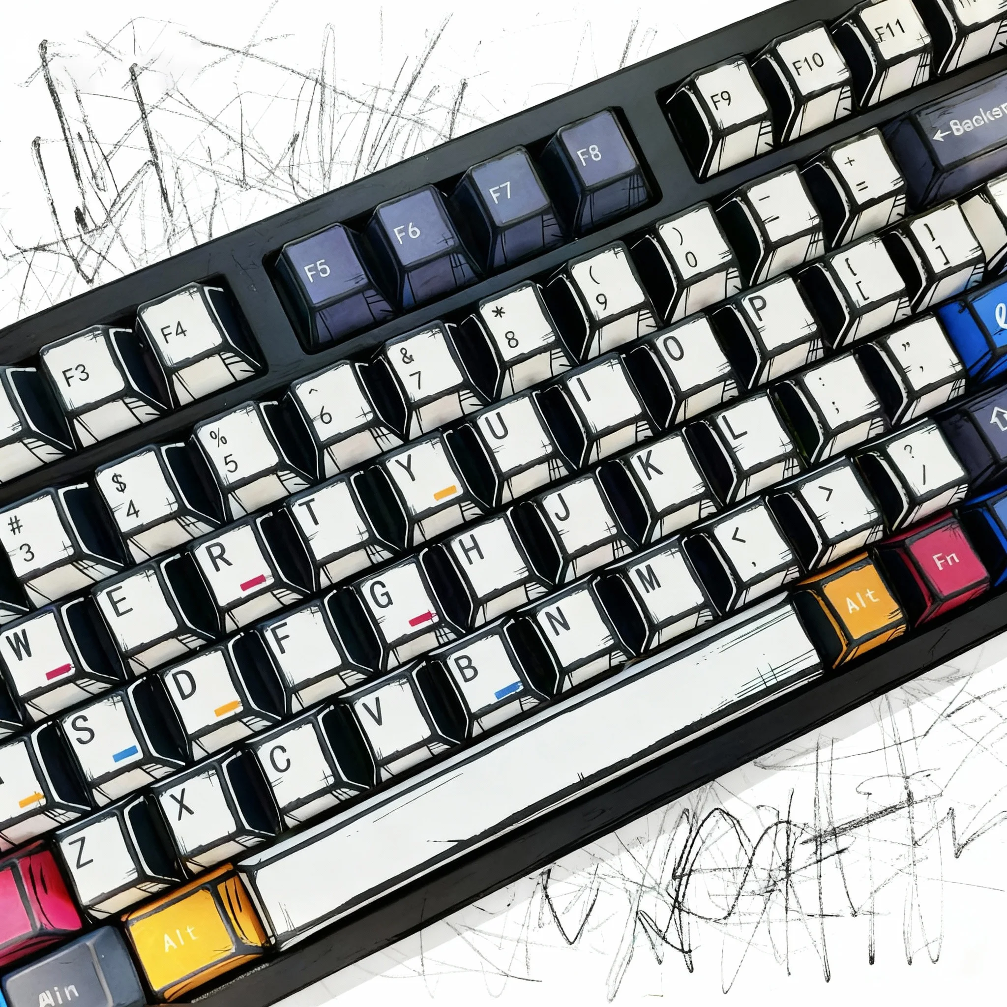 ชุดคีย์แคป Graffiti PBT 130 ปุ่ม โปรไฟล์ Cherry 5 ด้าน พิมพ์ลายด้วยเทคนิค Dye Sublimation สำหรับสวิตช์ Cherry Gateron MX คีย์บอร์ดเกมมิ่ง
