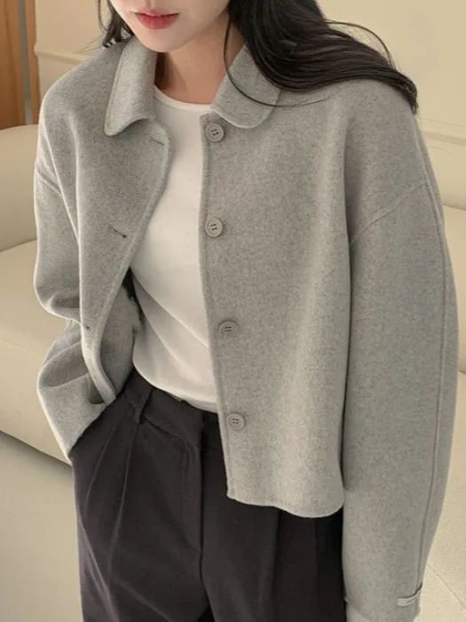 

Корейское зимнее винтажное шерстяное пальто с отложным воротником на одной пуговице размера плюс, женское шерстяное пальто