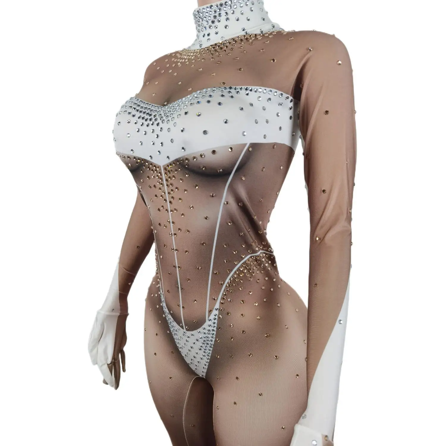 Combinaison Sexy pour femmes avec des strass, Costume de danse, de léotard, de fête d'anniversaire, de chanteur, Drag Queen, tenue de scène