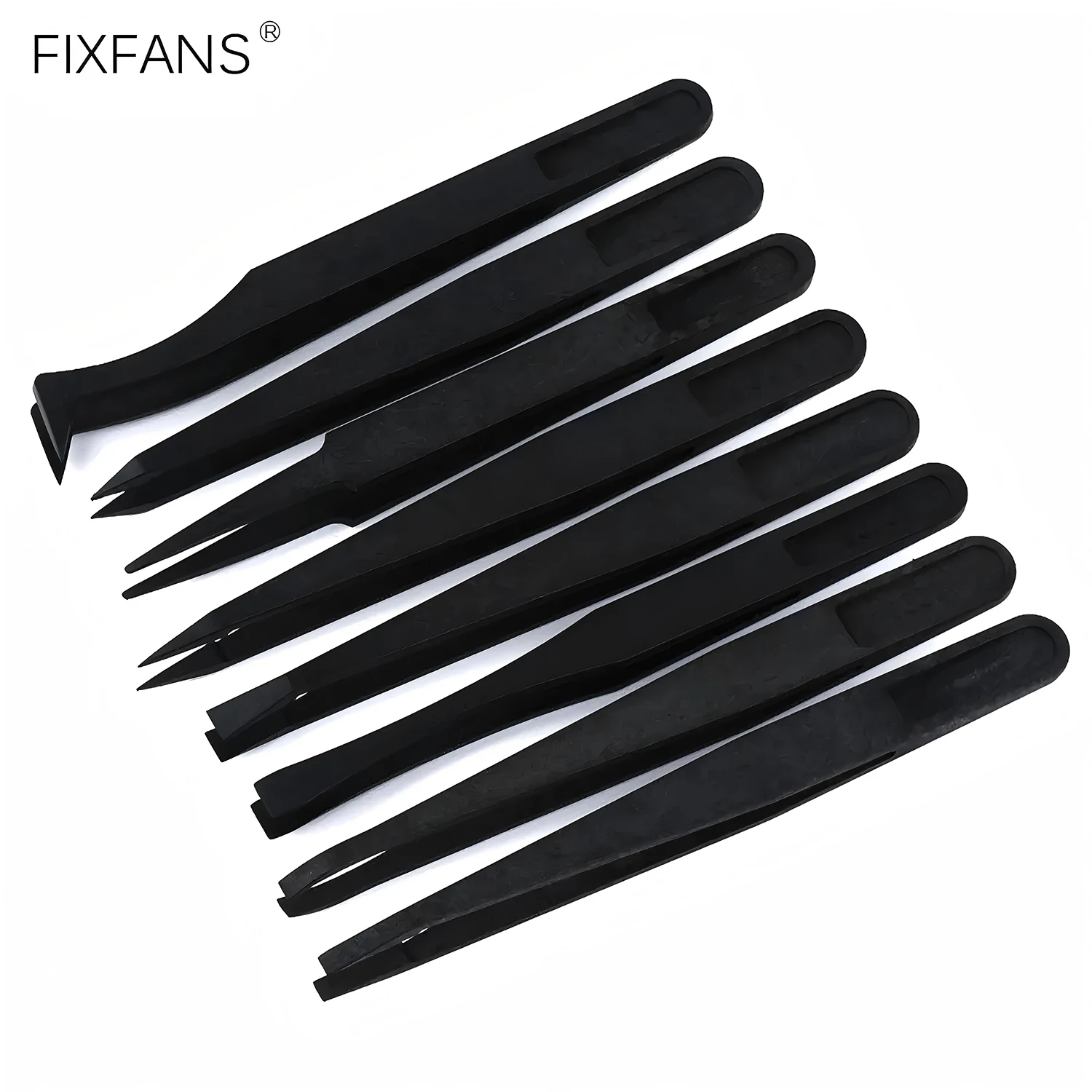 FIXFANS 8Pcs Anti-static ESD Plastic Tweezers Set Pointed Flat Curved Tips Tweezers for Electronics Phone PCB Repair Tools Kit