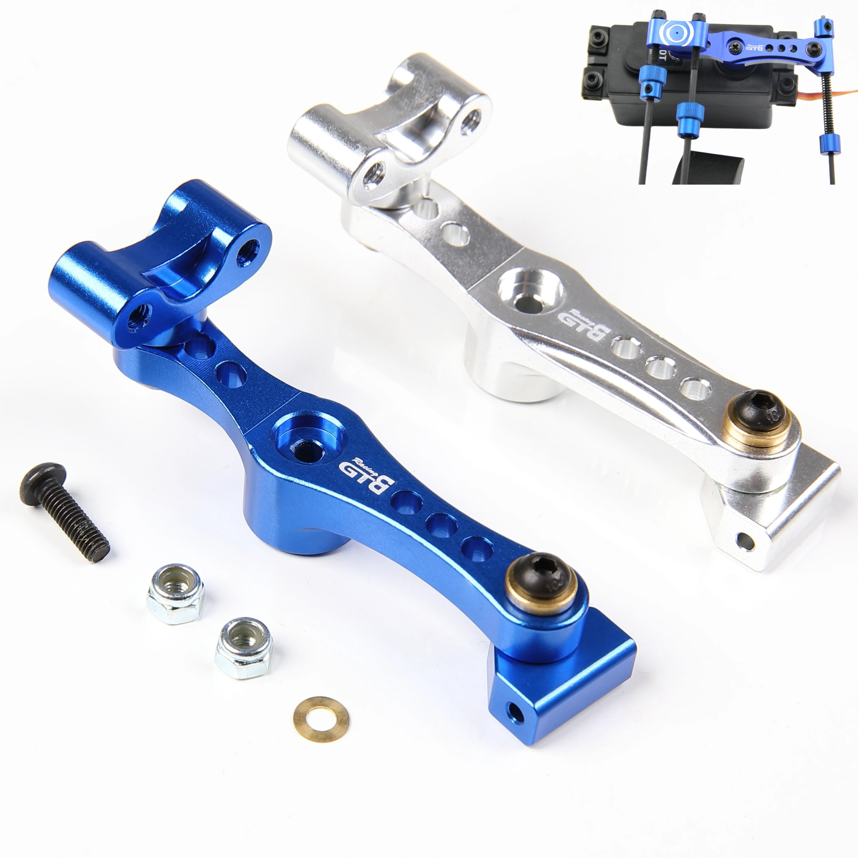 GTBRacing RC 1:5 Car LOSI 5IVE-T Two-bearing Metal Throttle Servo Arm (Silver/Blue)