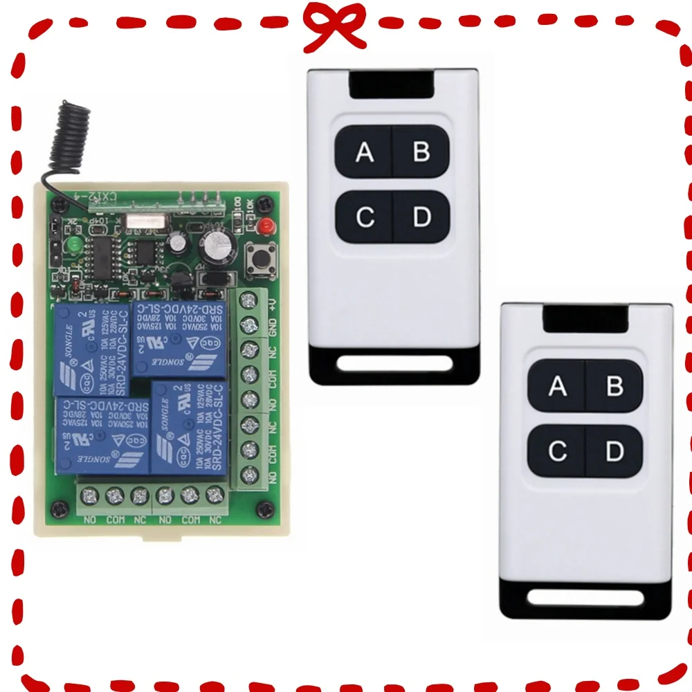 

433Mhz DC 12V 24V 4CH Relay Module Receiver Wireless Remote Control Of Motor, Push Rod, Lamp, Water Pump Equipment Switch