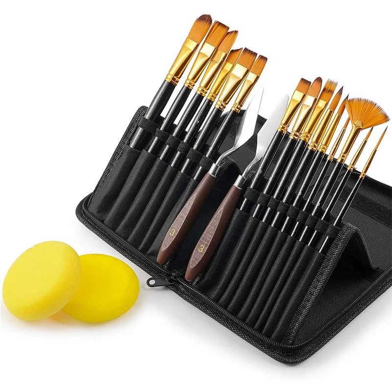

Paint Brush Set Of 19 With Palette Knives Sponges, Paint Brushes Set For Acrylic Watercolor Oil Paint
