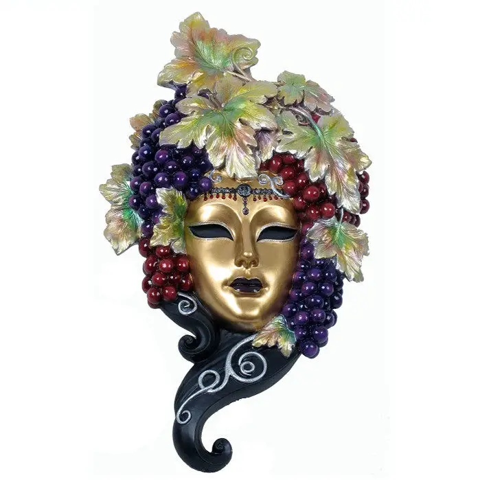 Venetian Grape Leaf Mask Wall Decor Statue Vintage Carnival Mask Sculpture Baroque Golden Face Wall Hanging Ornament Home Decor