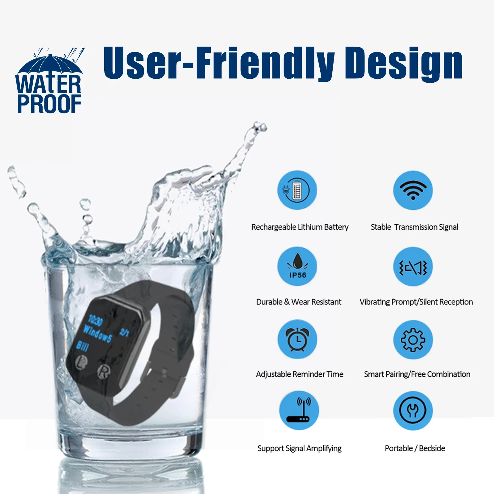 BYHUBYENG Ricevitore per orologi Sistema di chiamata wireless Impermeabile ricaricabile Cameriere Chiamata Ristorante Cercapersone Narghilè Cafe Clinica