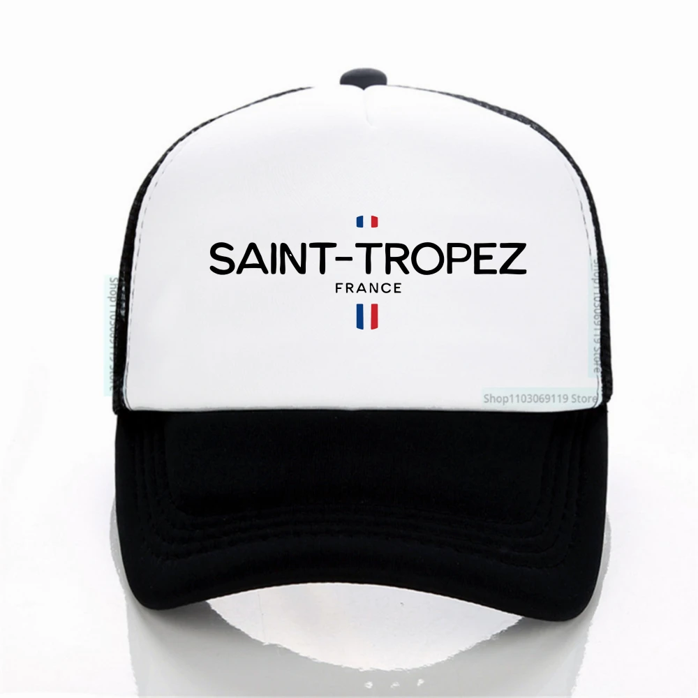 

Saint Tropez French print baseball cap French City man Saint funny Tropez caps summer adjustable Breathable mesh Sunscreen Hat