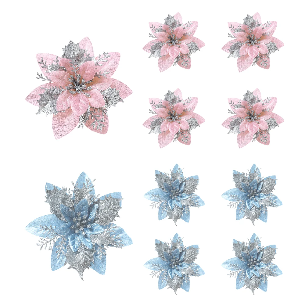 Flores artificiales de Navidad para el hogar, adorno de árbol de Navidad de 12,5 cm, color dorado, rojo y rosa, 3/5 piezas