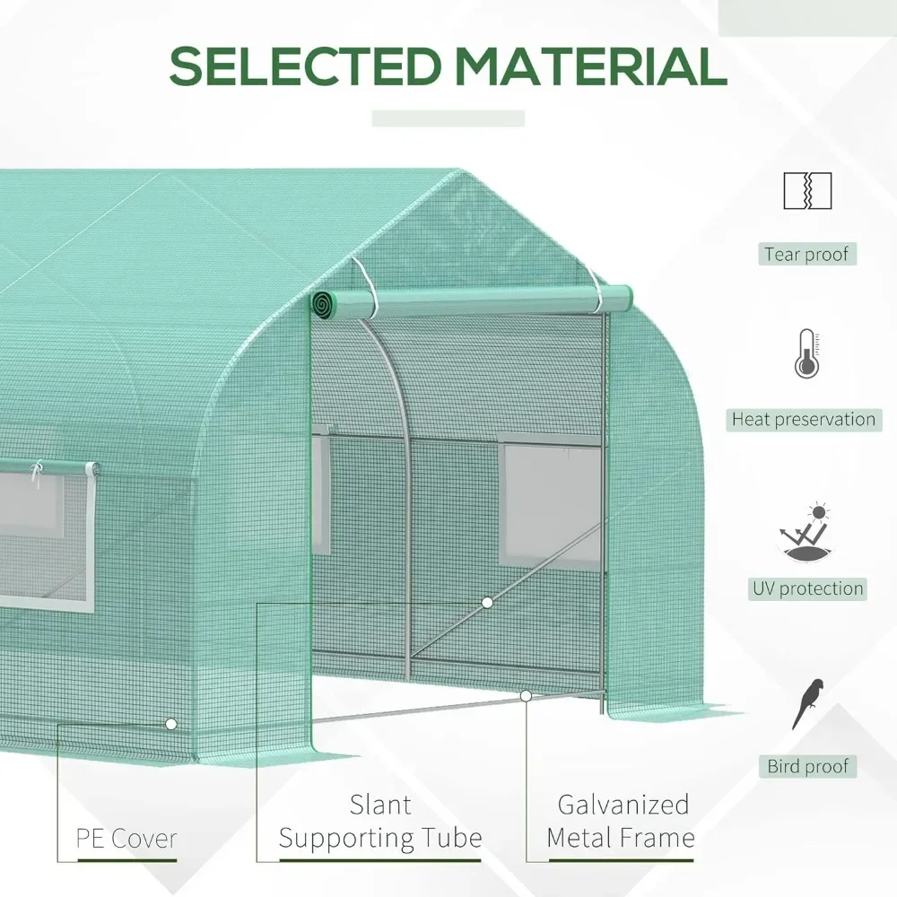 20' x 10' x 7' Outdoor Walk-in Greenhouse Tunnel Green House with Roll-up Windows Zippered Door Heavy Duty Steel Frame