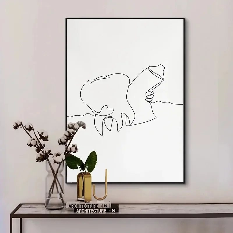 Canvas Painting Wall Art  Picture Minimalist Black Tooth Line Posters Prints Dentist Teeth Simple Sketch for Living Room Decor - view 3
