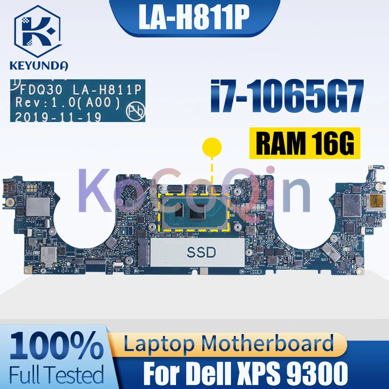 FDQ30 LA-H811P For Dell XPS 9300 Notebook Mainboard i7-1065G7 RAM 16G 0Y4GNJ Laptop Motherboard Full Tested