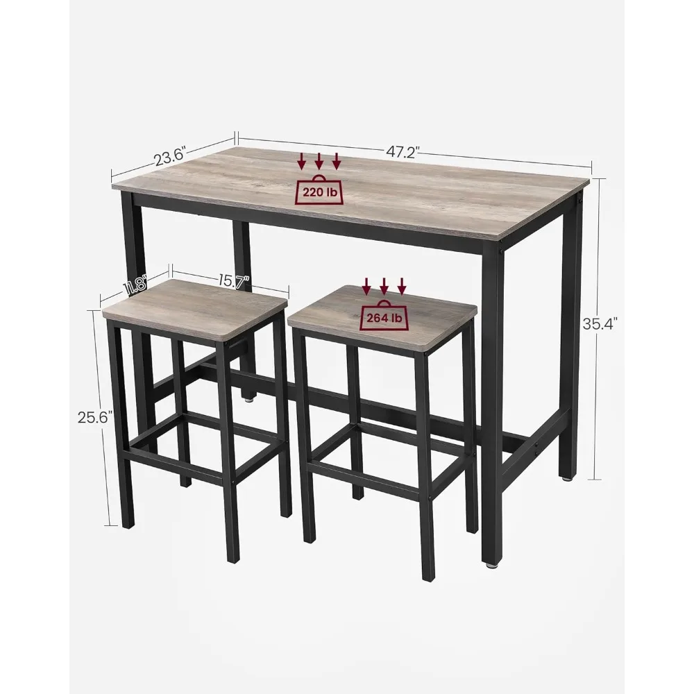 VASAGLE Bar Table Set, Bar Table with 2 Stools, Dining table set, Kitchen Counter with  Chairs, Industrial for Kitchen, L
