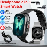 Reloj Inteligente NFC 2 en 1 con Auriculares TWS, Llamadas Bluetooth, Monitor de Frecuencia Cardíaca, Presión Arterial, Monitoreo de Salud, Reproductor de Música
