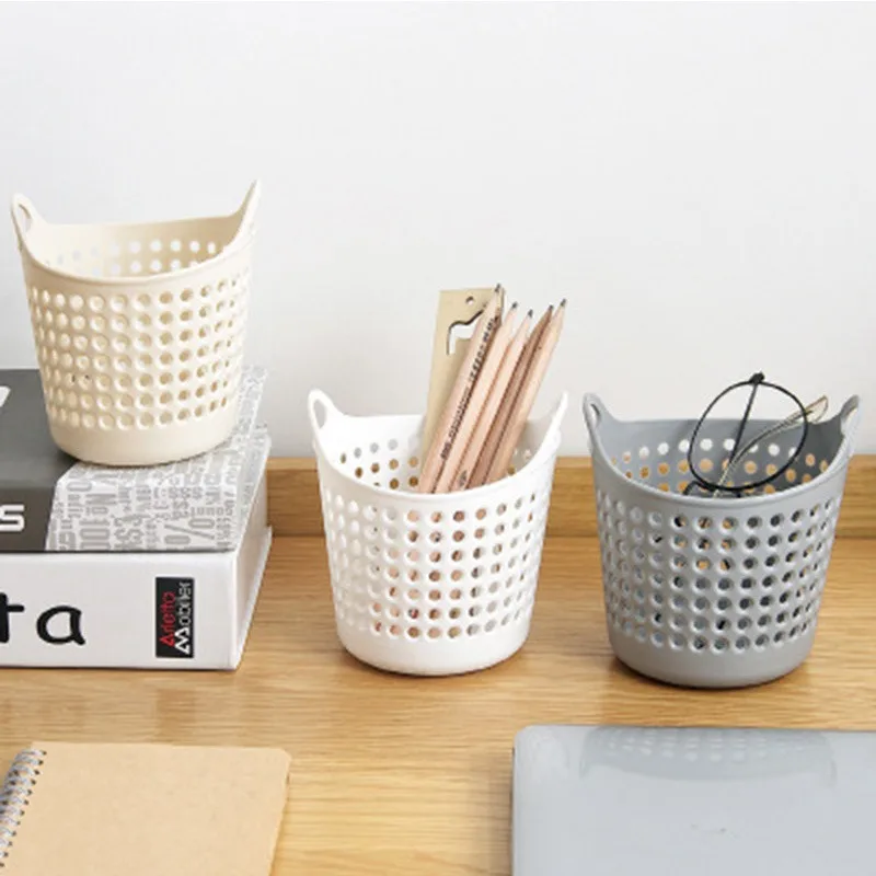 Mini Desktop Storage Basket Creativity Fashion Hollow Toy Basket Plastic Table Sundries Trash Organizer basket Pen Container