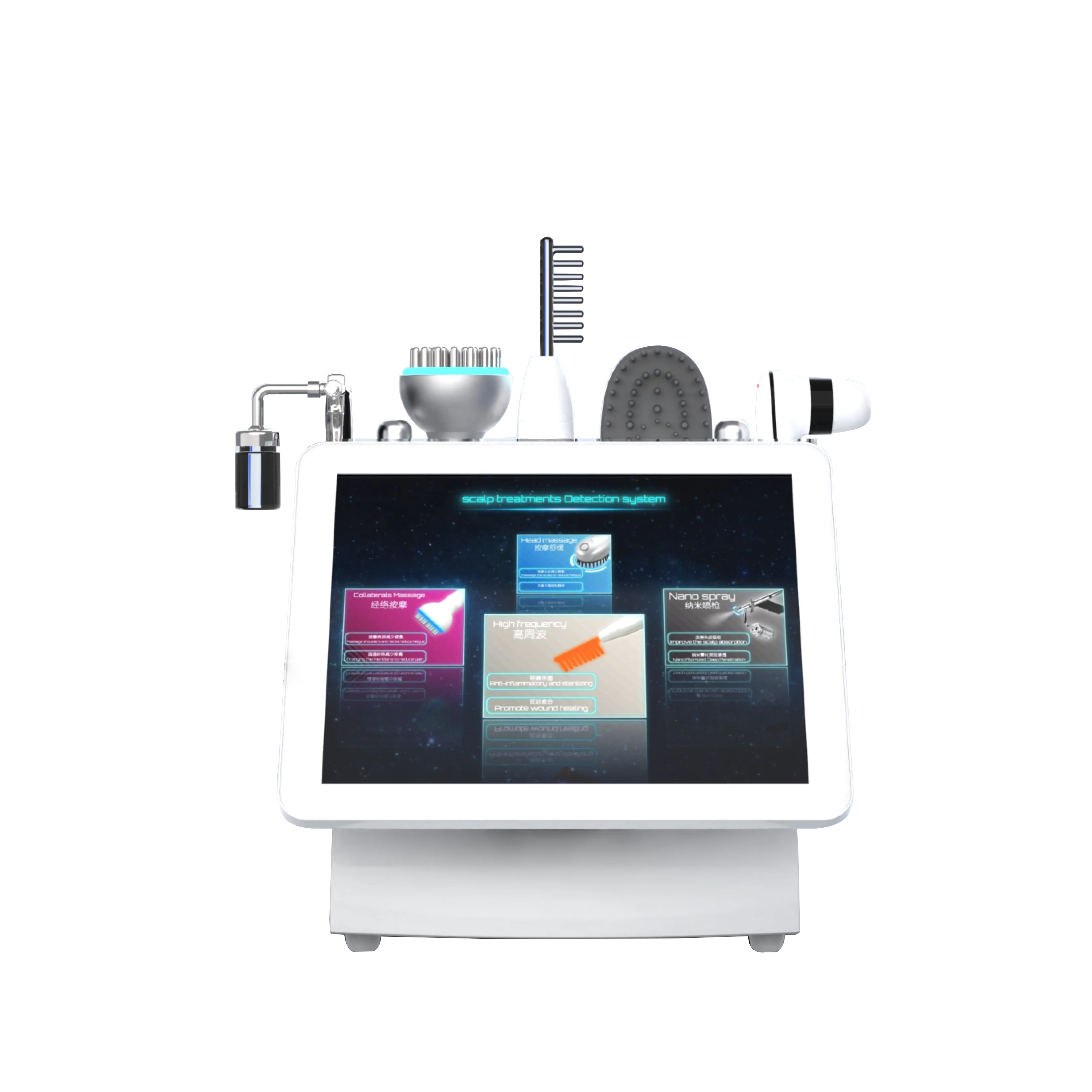 2025 Nieuwkomers Multifunctionele 15 بوصة 5 في 1 Hoge Frequentie Haar Hoofdhuid جهاز تدليك Voor Haar Spa