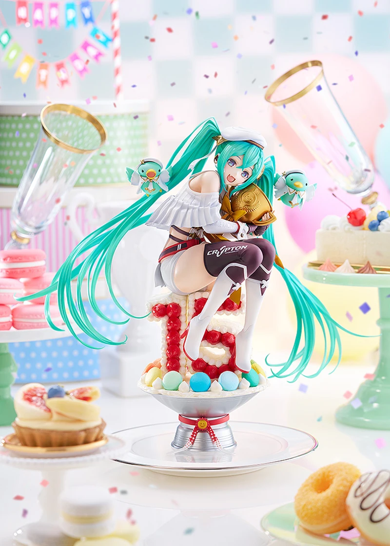 Original Figuras Anime 26cm Good Smile GSC VOCALOID Hatsune Miku Racing Miku 2023 15th Anniversary Anime Figure Model Toy Gifts