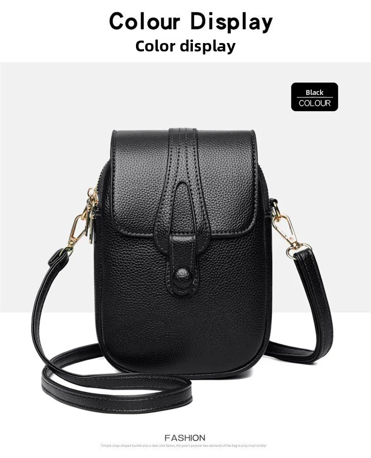 Mini-Multifunktions-Umhängetasche aus Leder für Handy/Sport, Cross-Taschen mit Kopfhöreranschluss, mehrlagige Damentasche mit Abdeckung – Detail 21