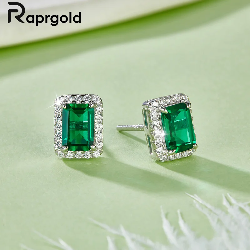 

RAPRGOLD Created Gemstone Vintage Stud Earrings for Women 925 Sterling Silver Green Piercing Earring Wedding Party Jewelry Gifts