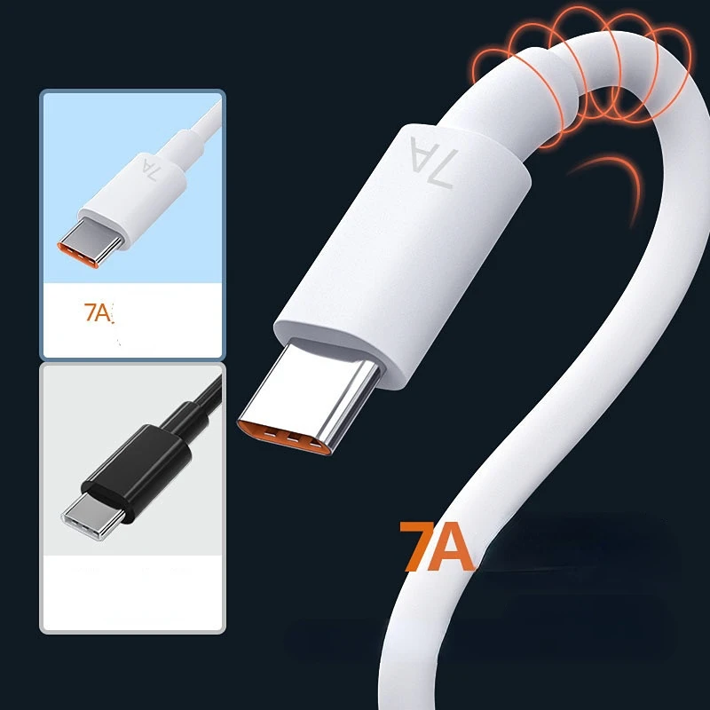 สายเคเบิล USB Type C 7A 100W สายชาร์จแบบเร็วสูงสำหรับชาร์จอย่างรวดเร็วสายชาร์จ USB