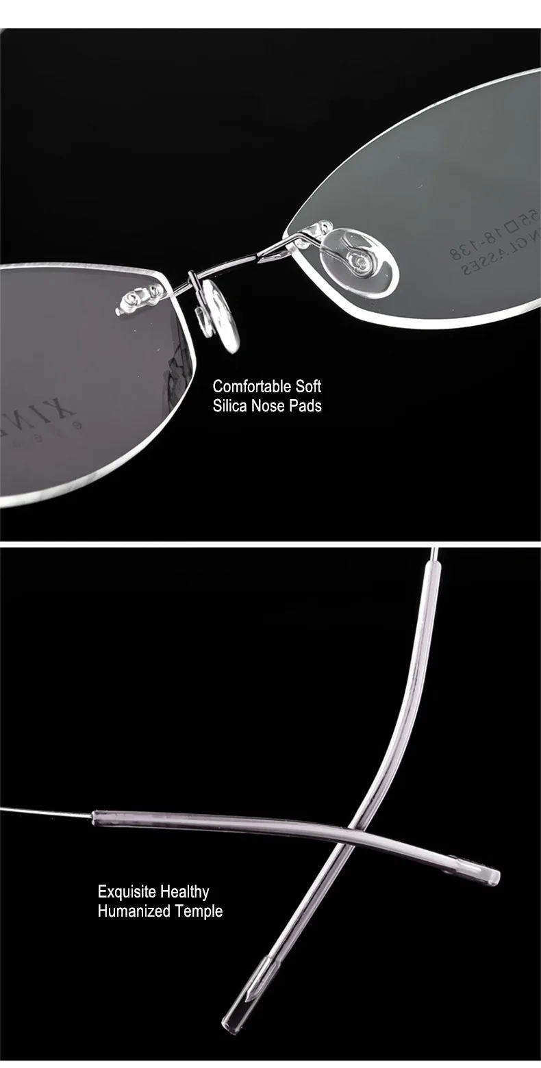 Randlose Brillen für Kurzsichtigkeit sphärisch -0.5 bis -8.0 zylindrisch -0.5 bis -2.0 Titanlegierungsgestelle für Damen und Herren Blaulichtfilter oder photochrome Gläser F093 – Detail 17