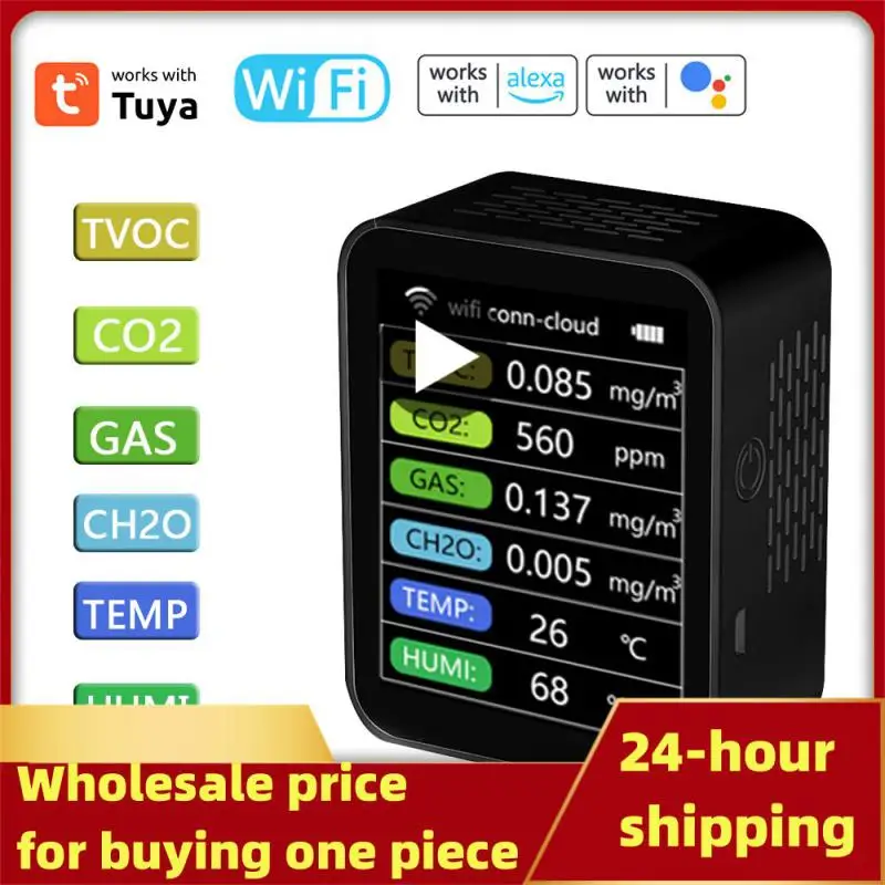 New Tuya WiFi 6 In 1 Multifunctional Detector Portable Air Quality Detector TVOC CO2 Gases CH2O Temperature Humidity Detecting