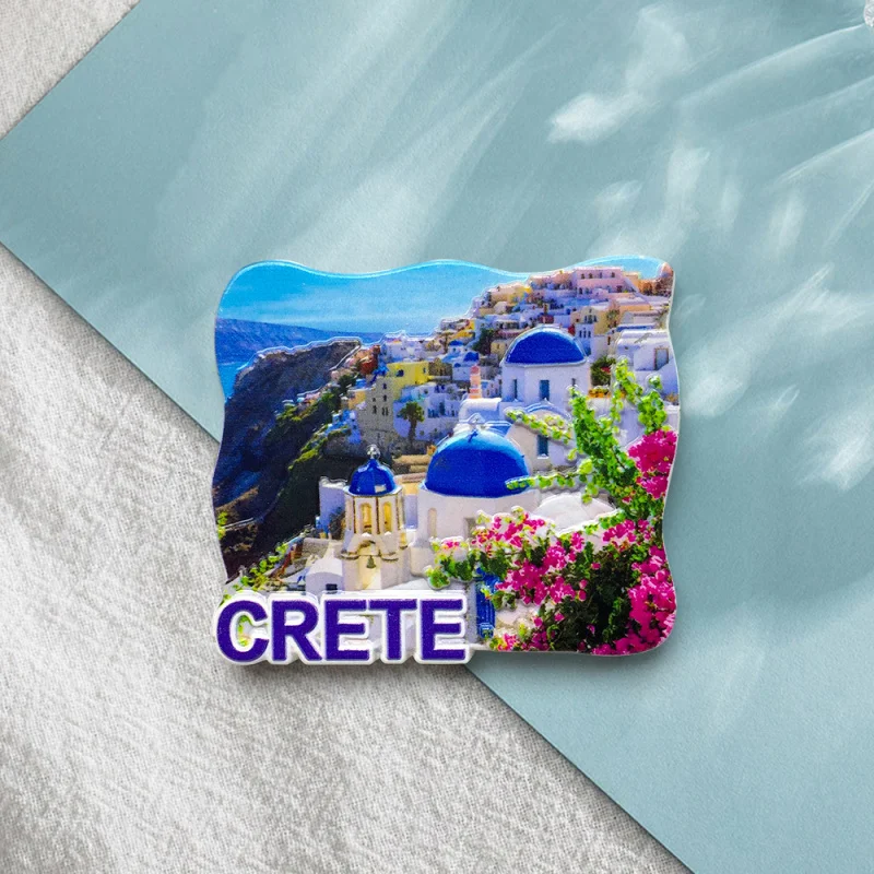 

Crete, Greece Blue Roof Church Architecture Scenery Fridge Magnet Personalized Creative Travel Souvenir Decoration