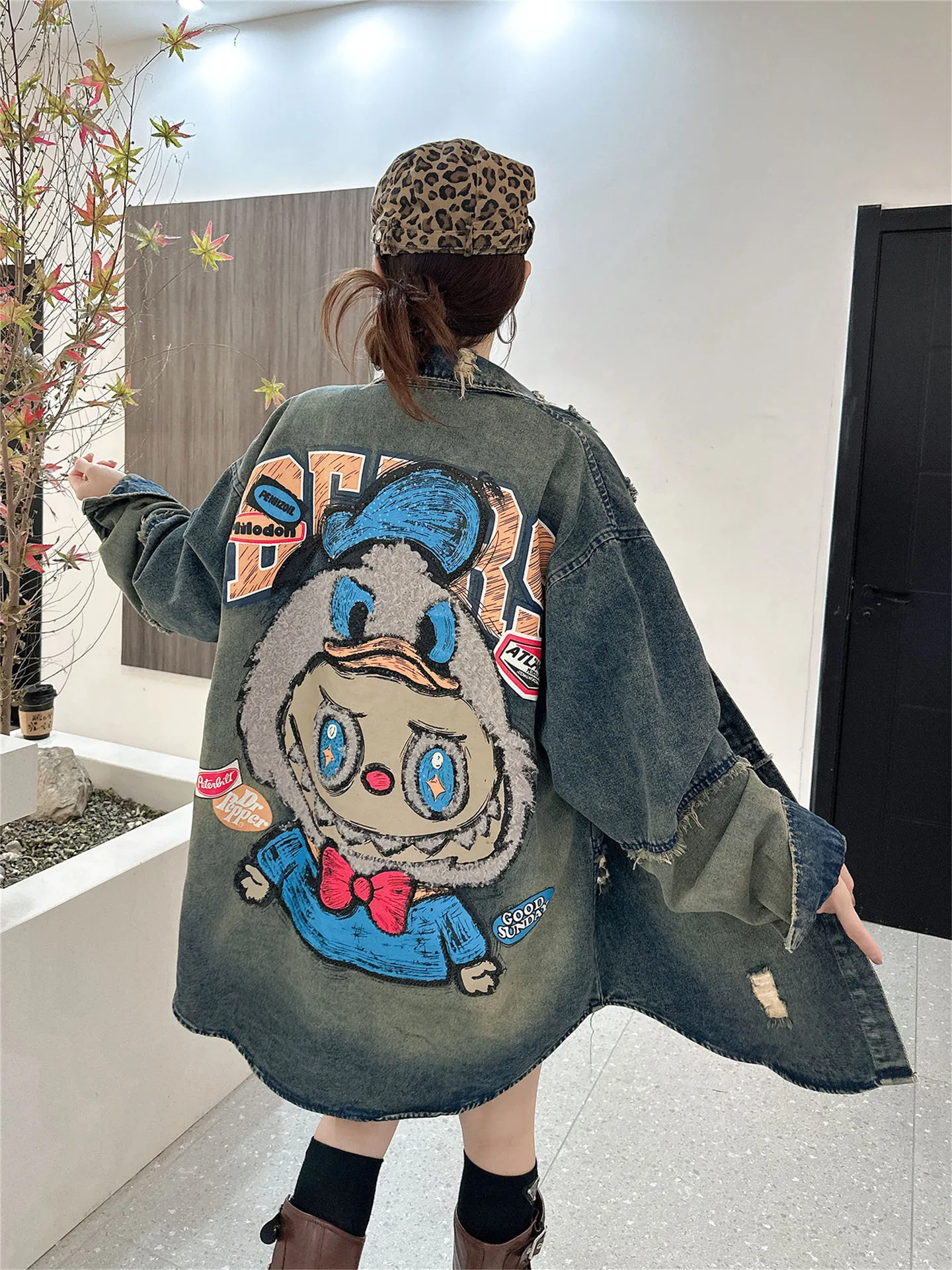 

Ретро-ностальгический свободный повседневный женский джинсовый кардиган-накидка в стиле хип-хоп, модный топ в гонконгском стиле, удлиненный, с открытым передом