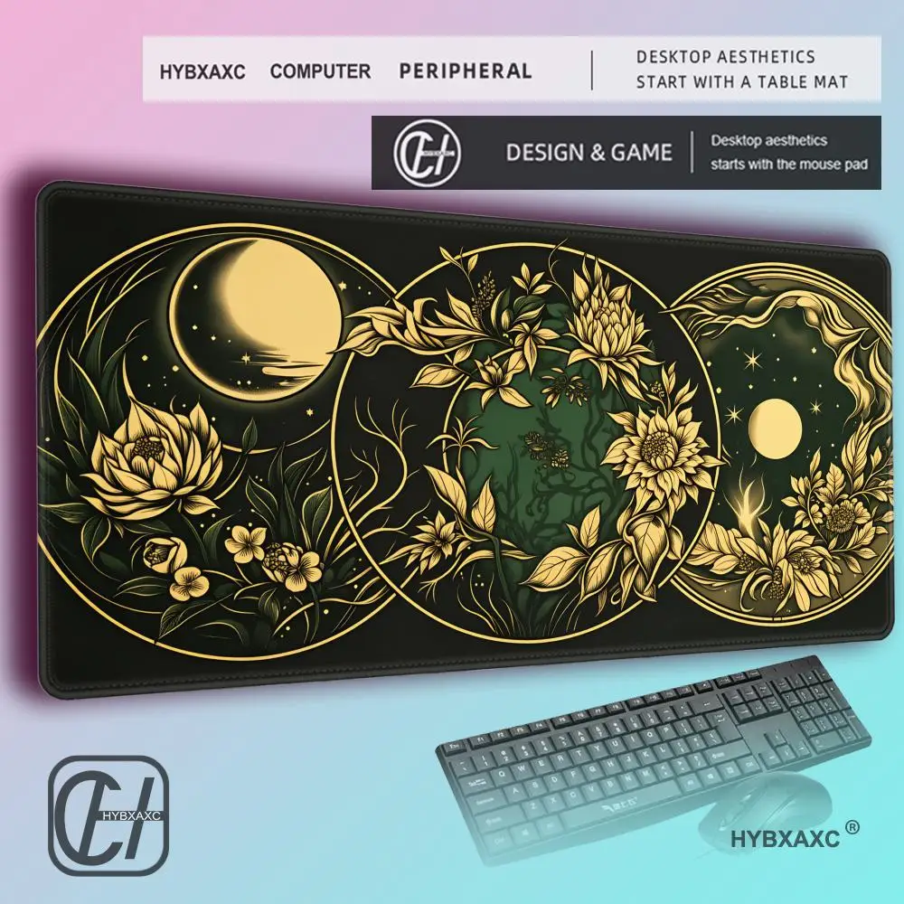 HYBXAXC  Celestial Desk Mat Moon Phases Art Nouveau Witch Aesthetic Green Dark Academia Cottagecore Mousepad XXL Gaming Cute