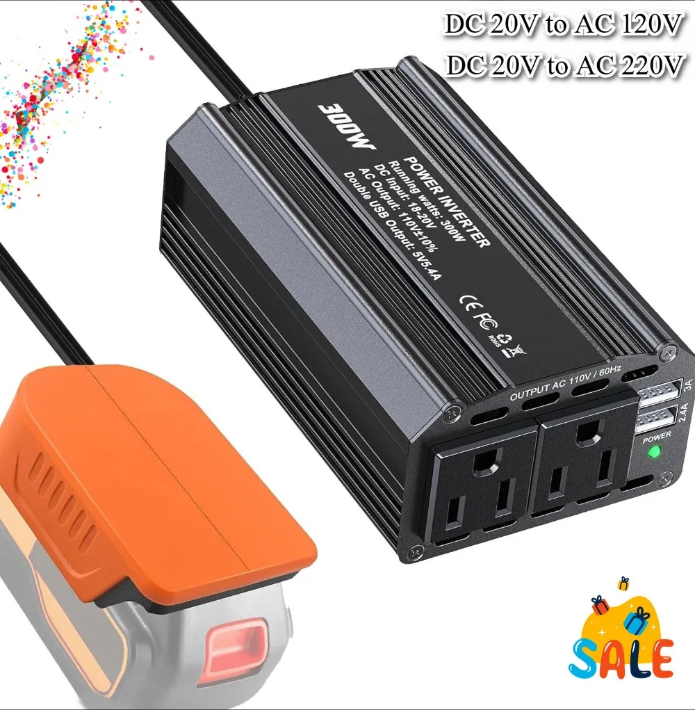 

Инвертор мощности 300 Вт от 20 В постоянного тока до 220 В переменного тока 120 В для Black & Decker 20 В, аккумуляторный инвертор, портативный генератор электростанций