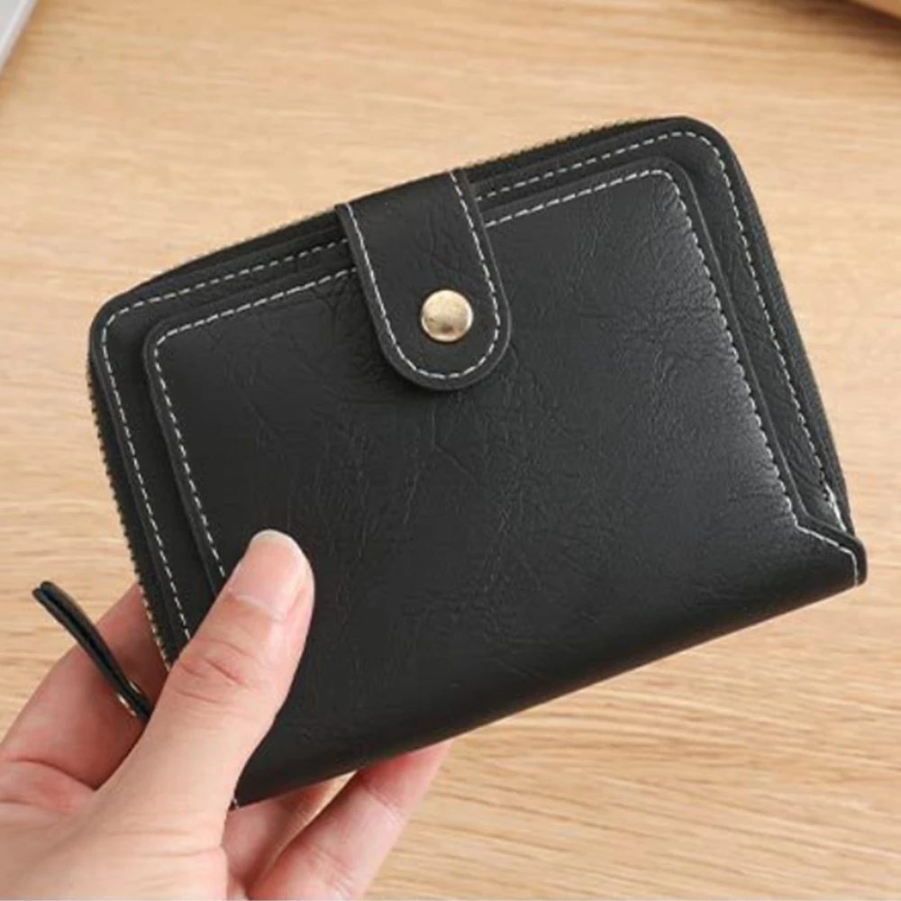 

Men's Zipper Short Wallet Luxury Brand Brown Black Coin Purse Hasp Card Holder Male Wallet PU Leather Buckle Business Purse