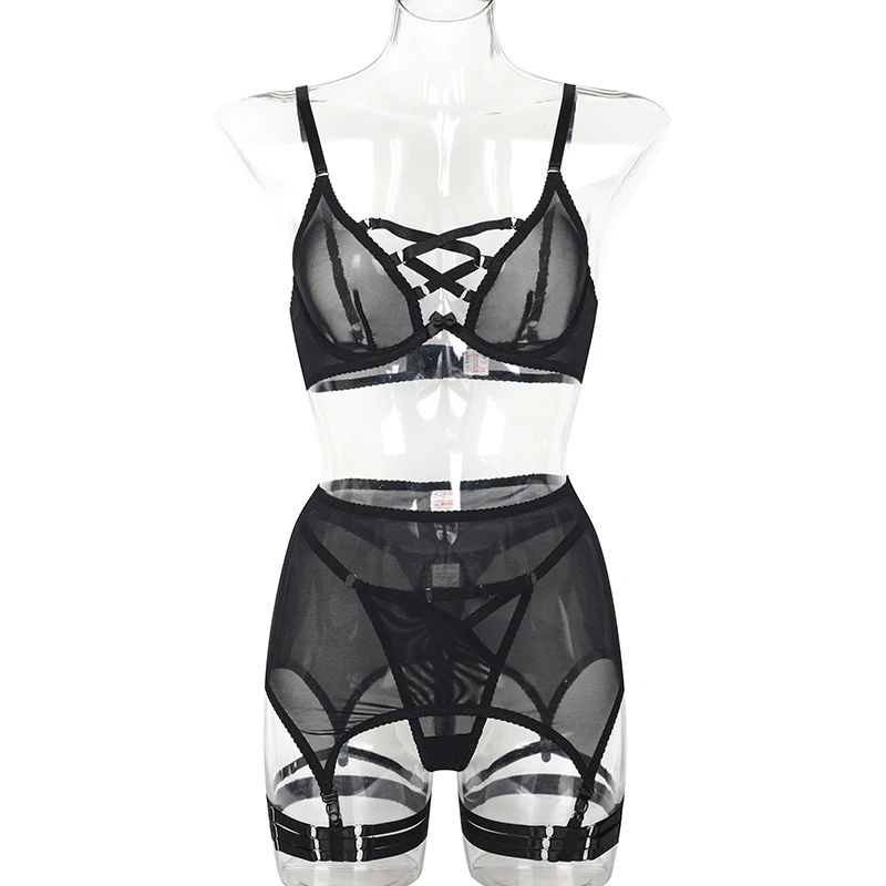 MUZISKAT 2024 جديد عبر الأشرطة المجوفة مثير انظر من خلال شبكة تجمع الملابس الداخلية المثيرة أربعة وخمسة مجموعات