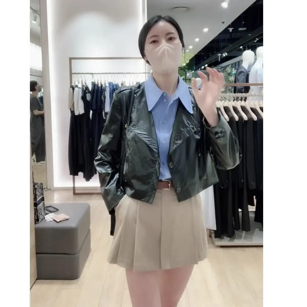 Cappotto Jaet ort in morbida pelle PU ecologico Cappotto da donna a doppia fila con bottoni in puro colore per pendolari Sle Capispalla primaverile