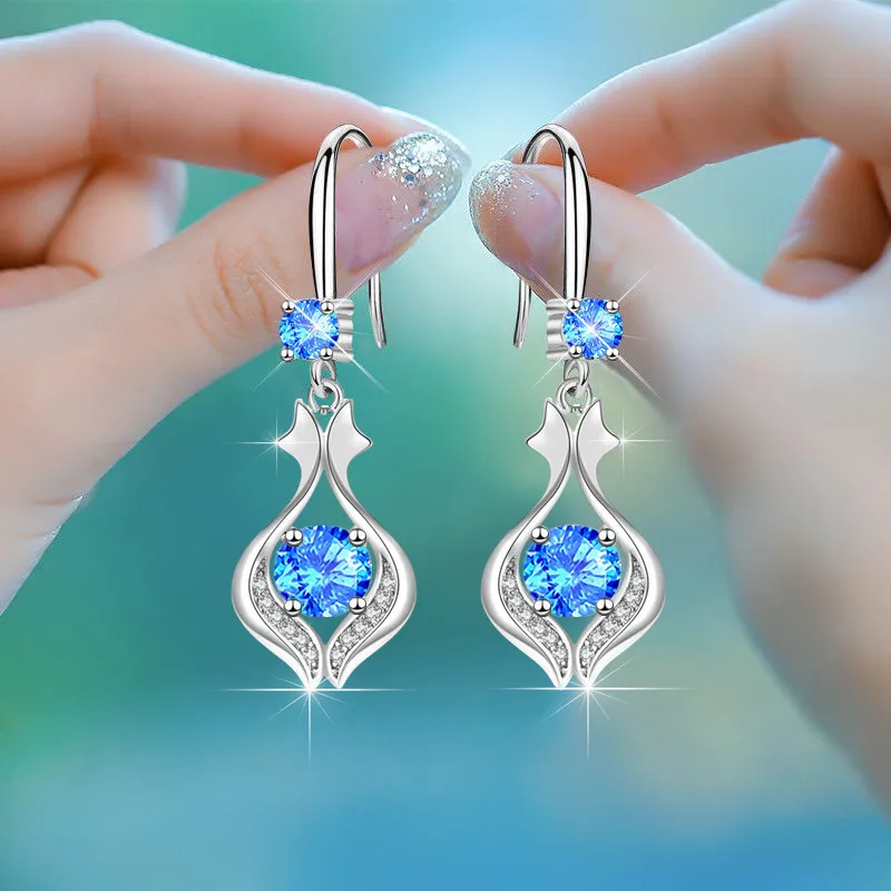 Women's Fashion Double Dolphin Drop Earrings Shiny Crystal Cubic Zircon Stone Earring Stud Female Wedding Earring Accessories