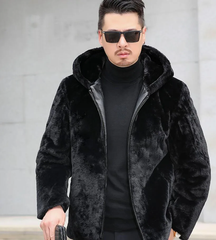 

Winter Men Faux Fur Hoodies Coat Jacket Male Fashion Casual Warm Overcoat jaqueta masculina Male Hooded Leather Clothing MY604