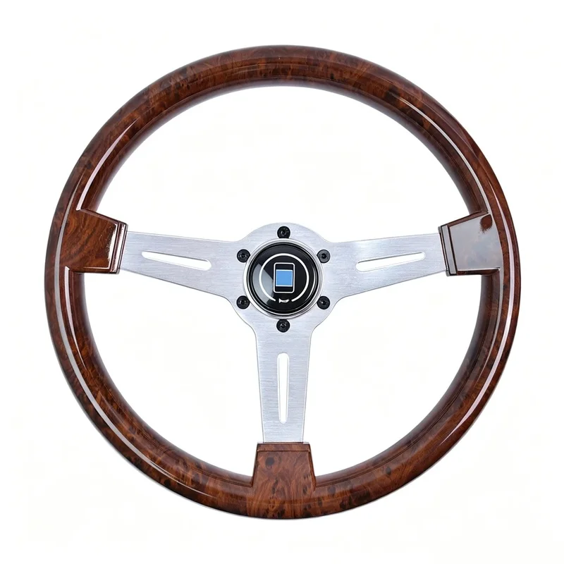 High Quality NADIR 14 Inch 340MM Classic Retro Steering Wheel Wood Grain PCD 74MM Flat Anti-Slip Bracket Drift Sport Steering Wh