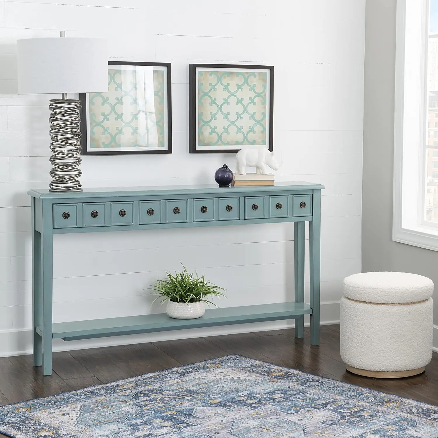 Furniture Sadie Long Console Table Teal Features A Lower Shelf for StorageShelf Dimensions 58.5 W X 9 L Inches