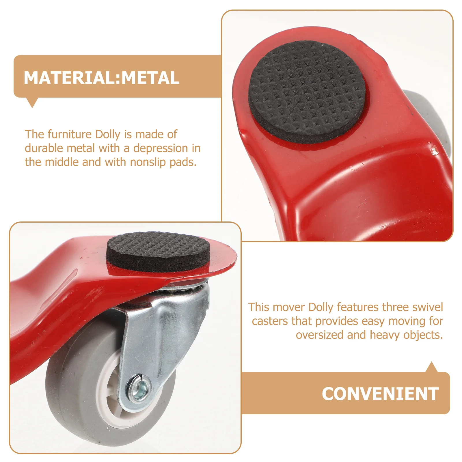 

3 Wheel Metal Furniture Moving Dolly Heavy Load Mover Tool Ideal for Moving Appliances and Furniture Piano Dolly